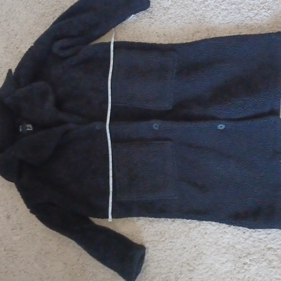 Black Teddy Coat Fuzzy Fur Fleece Lapel Open Front Long Cardigan Coat, XS - Picture 10 of 12